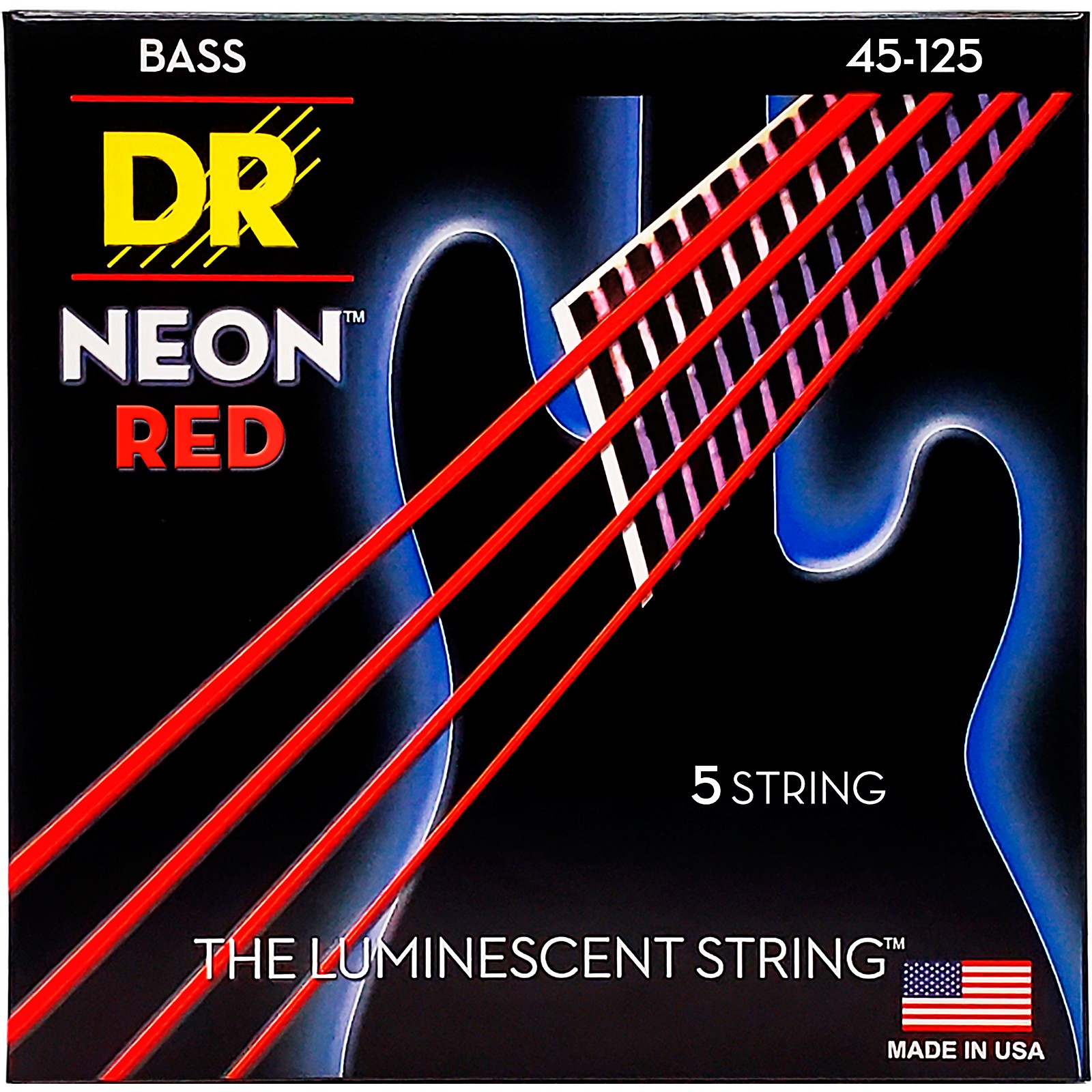 DR Strings Hi Def NEON Red Coated Medium 5 String 45 125