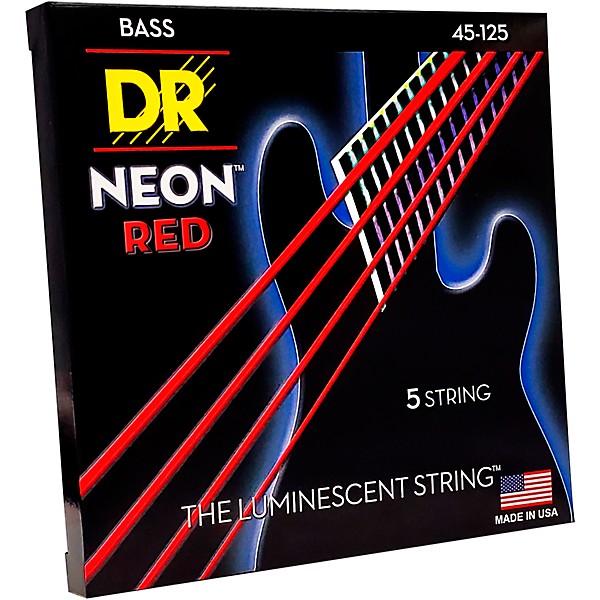 DR Strings Hi-Def NEON Red Coated Medium 5-String (45-125) Bass Guitar Strings