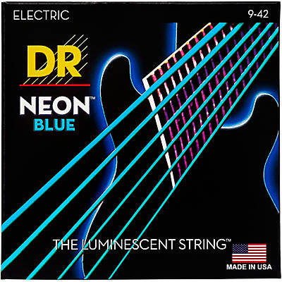 Dr Strings Hi-Def Neon Blue Coated Light (9-42) Electric Guitar Strings for sale