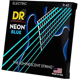DR Strings Hi-Def NEON Blue Coated Light (9-42) Electric Guitar Strings