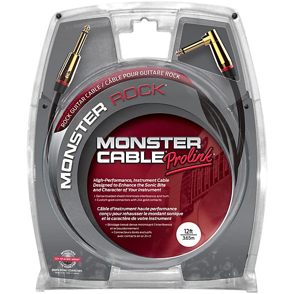 Monster Cable Monster Rock 1/4" Angled to Straight Instrument Cable 12 ft.
