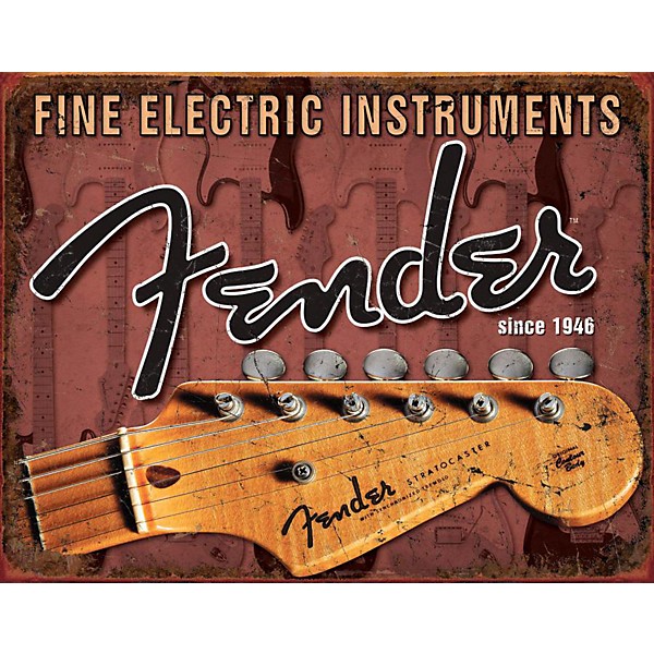Fender Headstock Tin Sign White