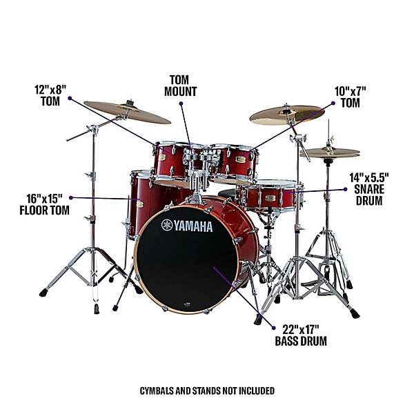 Yamaha Stage Custom Birch 5-Piece Shell Pack With 22" Bass Drum Cranberry Red