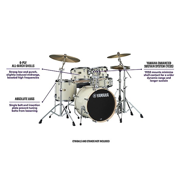 Yamaha Stage Custom Birch 5-Piece Shell Pack With 22" Bass Drum Classic White