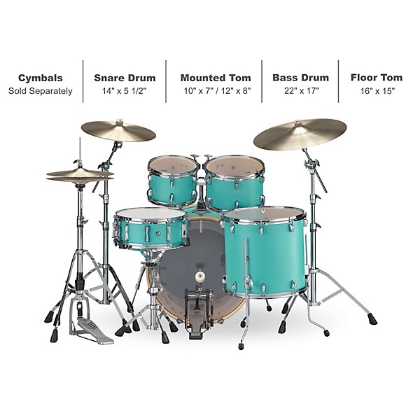 Yamaha Stage Custom Birch 5-Piece Shell Pack With 22" Bass Drum Matte Surf Green