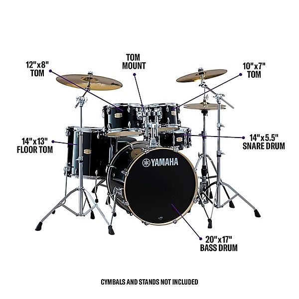 Yamaha Stage Custom Birch 5-Piece Shell Pack With 20" Bass Drum Raven Black