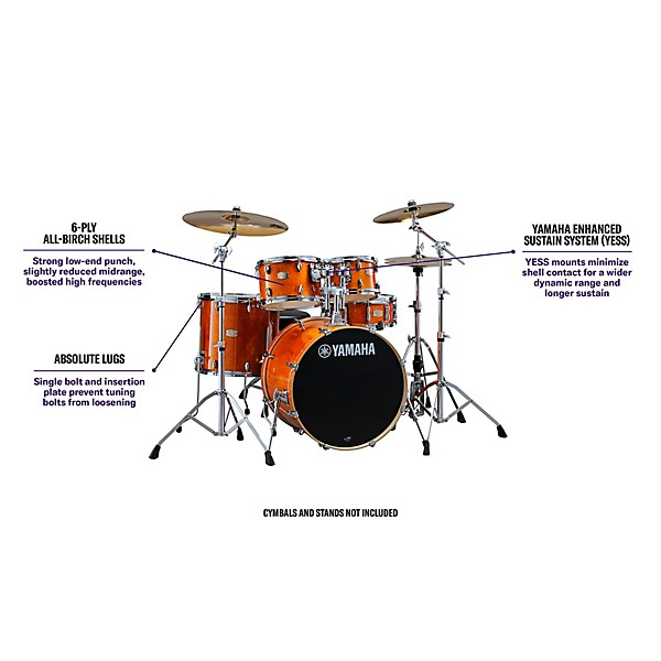 Yamaha Stage Custom Birch 5-Piece Shell Pack With 20" Bass Drum Honey Amber