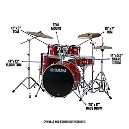Yamaha Stage Custom Birch 5-Piece Shell Pack With 20" Bass Drum Cranberry Red