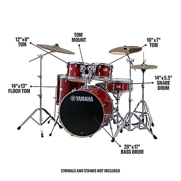 Yamaha Stage Custom Birch 5-Piece Shell Pack With 20" Bass Drum Cranberry Red