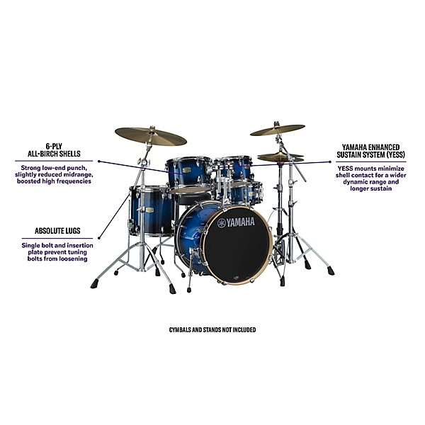 Yamaha Stage Custom Birch 5-Piece Shell Pack With 20" Bass Drum Deep Blue Sunburst