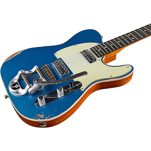 Fender Custom Shop Double TV Jones Relic Telecaster with Bigsby Electric Guitar Aged Lake Placid Blue