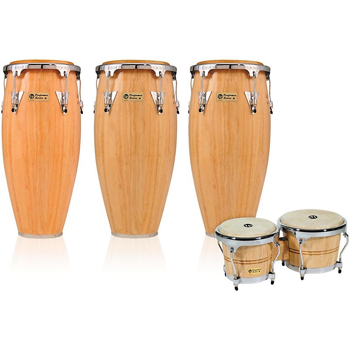LP Performer Series 3Piece Conga and Bongo Set with Chrome Hardware Natural Guitar Center