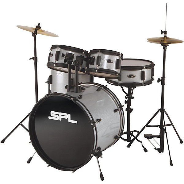 Sound Percussion Labs Kicker Pro 5-Piece Drum Set With Stands, Cymbals and Throne Silver Metallic Glitter