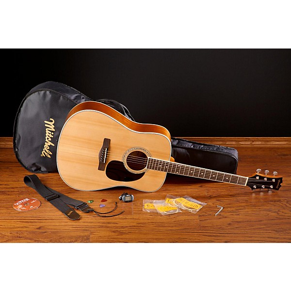 Clearance Mitchell MD100PK Dreadnought Acoustic Guitar Pack Natural