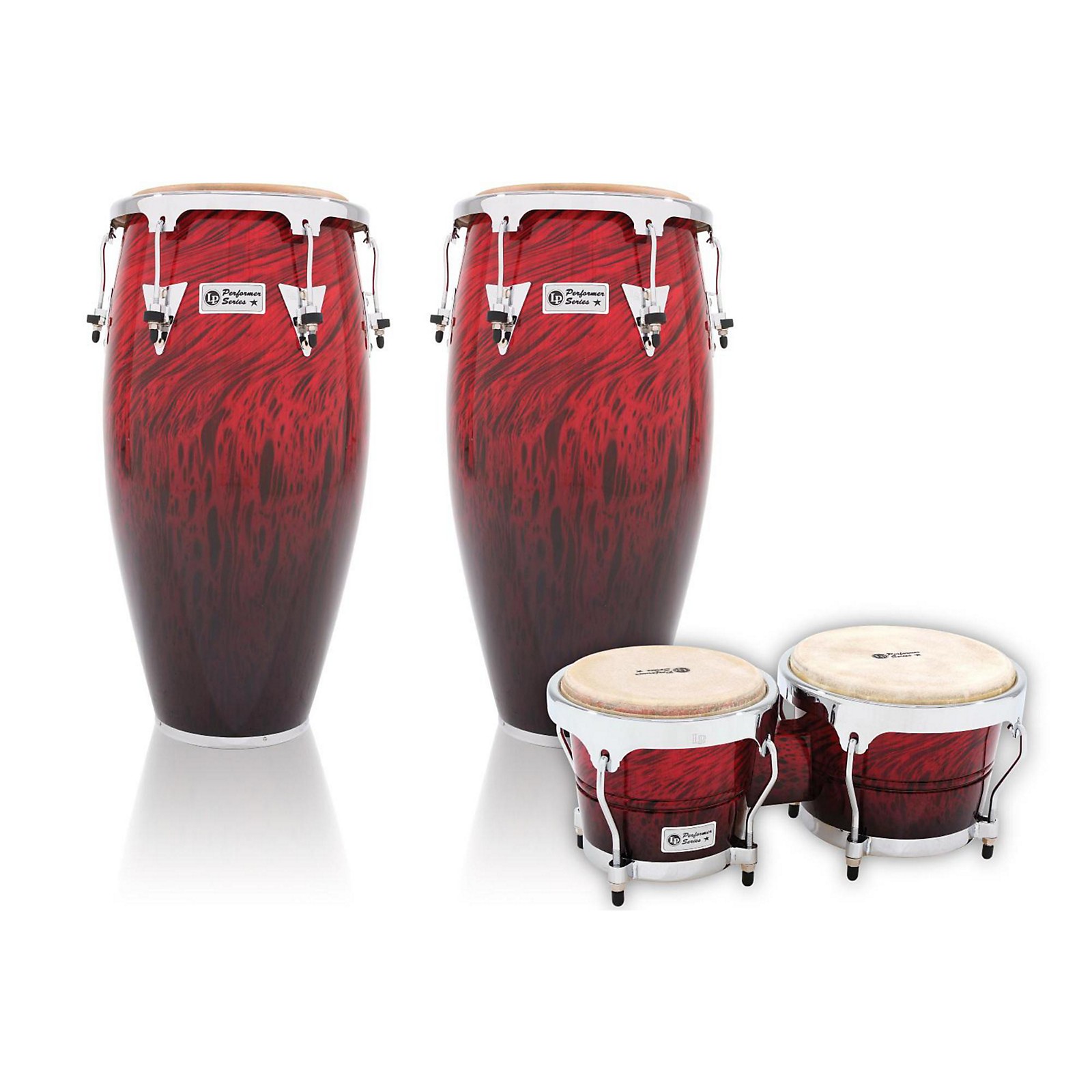 LP Performer Series 2-Piece Conga and Bongo Set with Chrome Hardware Red  Fade