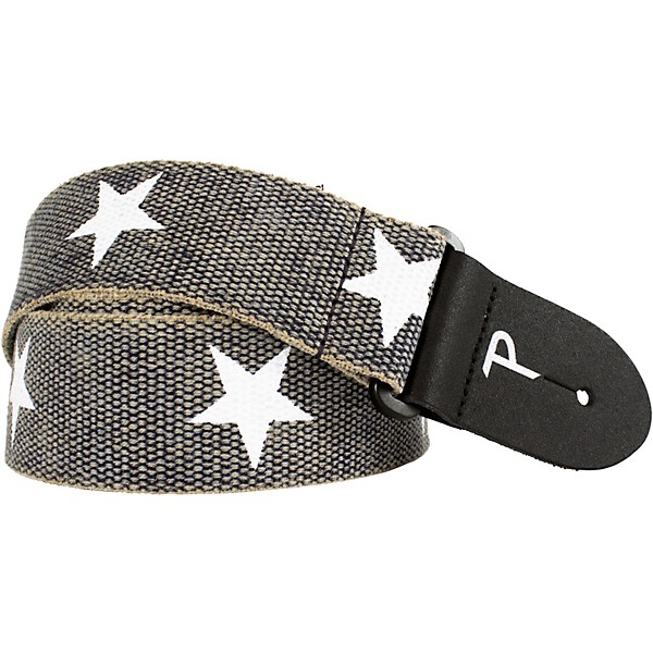 Perri's 2" Cotton Guitar Strap With Leather Ends Printed Stars 2 in.