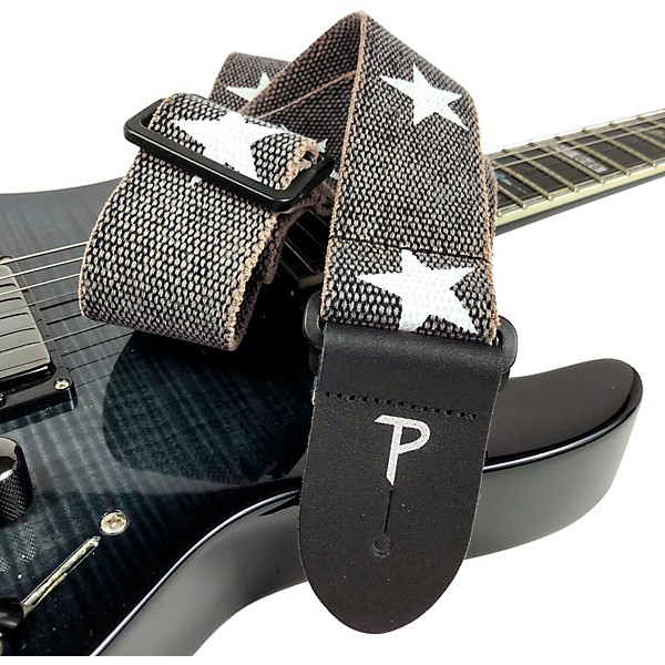 Perri's 2" Cotton Guitar Strap With Leather Ends Printed Stars 2 in.