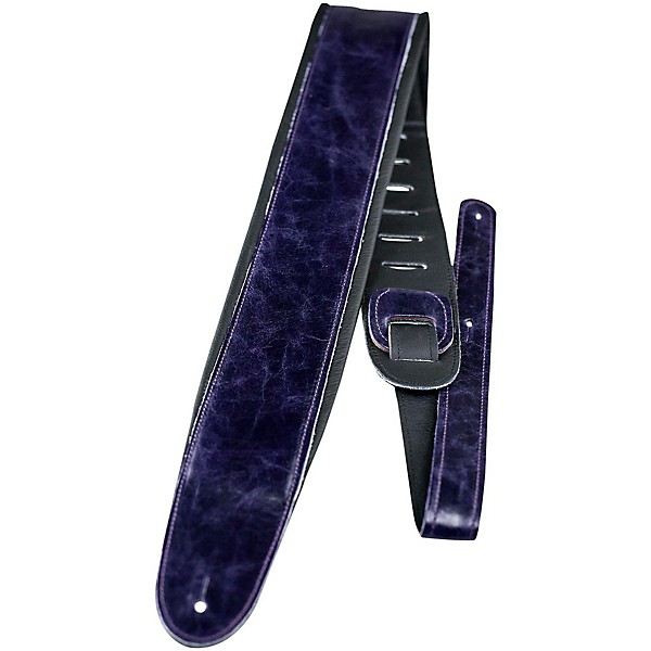Perri's 2.5" Deluxe Italian Soft Glove Leather Guitar Strap with 3.5" Supersoft Padding Distress Purple