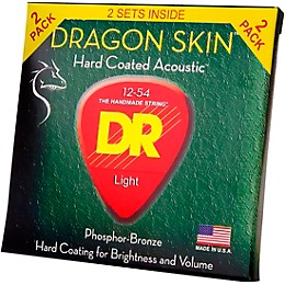 DR Strings Dragon Skin Clear Coated Phosphor Bronze Medium Acoustic Guitar Strings (12-54) 2 Pack