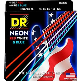 DR Strings Hi-Def NEON Red, White & Blue Electric Medium 5-String Bass Strings (45-125)