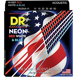 DR Strings Hi-Def NEON Red, White & Blue Acoustic Guitar Medium-Lite Strings (11-50)
