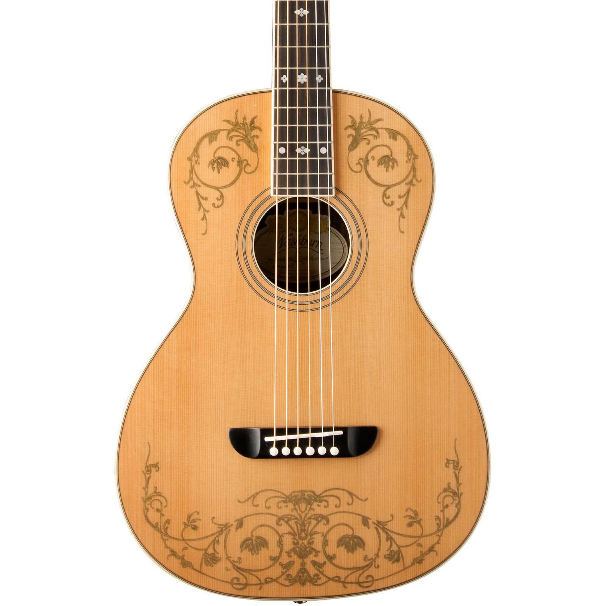 Washburn WP5234S Parlor Acoustic Guitar with Gold Leaf Design