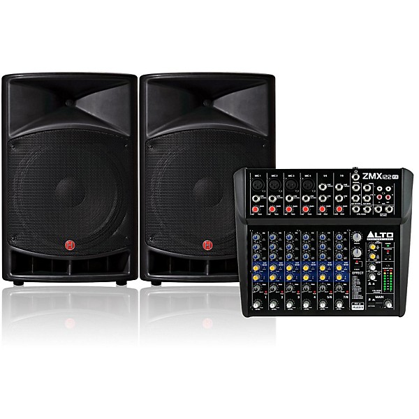 Harbinger V2115 Loudspeaker with Alto Pro ZMX122FX 8-Channel Mixer