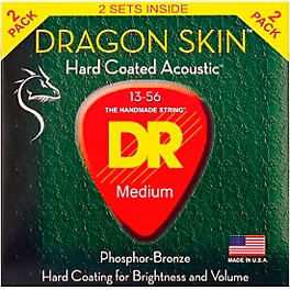 DR Strings Dragon Skin Clear Coated Phosphor Bronze Heavy Acoustic Guitar Strings (13-56) 2 Pack