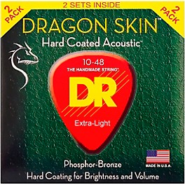 DR Strings Dragon Skin Clear Coated Phosphor Bronze Light Acoustic Guitar Strings (10-48) 2 Pack