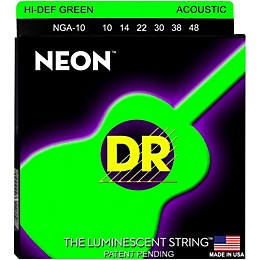 DR Strings Hi-Def NEON Green Coated Acoustic Guitar Strings Lite (10-48)