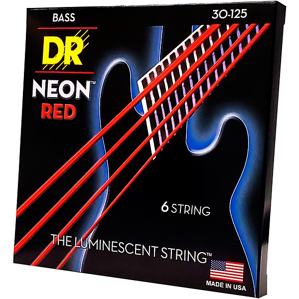 Clearance DR Strings Hi-Def NEON Red Coated Medium 6-String Bass Strings (30-125)