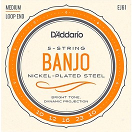 D'Addario EJ61 Nickel 5-String Medium Banjo Strings (10-23)