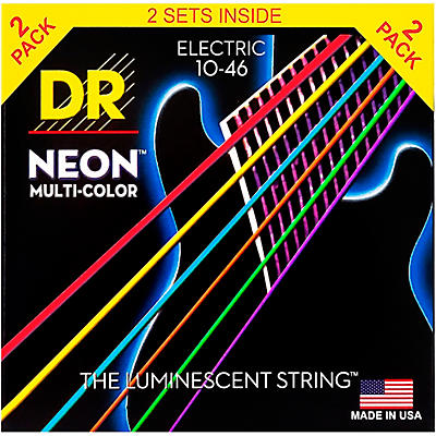 Dr Strings Hi-Def Neon Multi-Color Medium Electric Guitar Strings (10-46) 2 Pack for sale