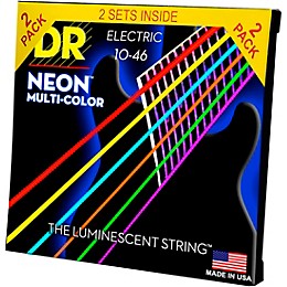 DR Strings Hi-Def NEON Multi-Color Medium Electric Guitar Strings (10-46) 2 Pack