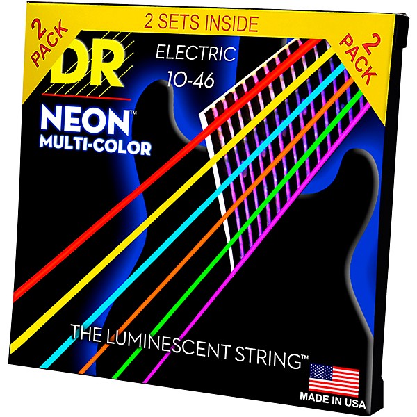 DR Strings Hi-Def NEON Multi-Color Medium Electric Guitar Strings (10-46) 2 Pack