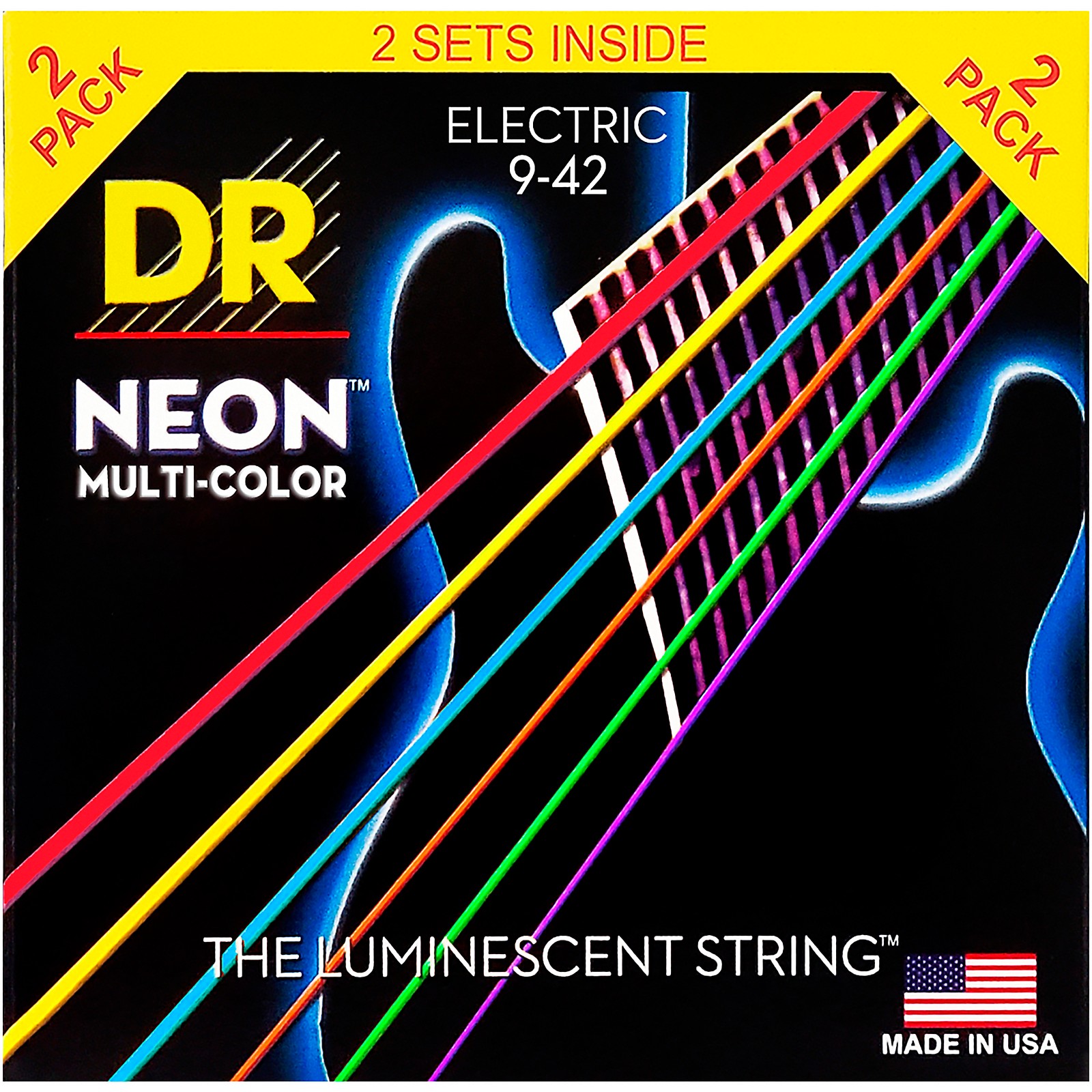 DR Strings Hi Def NEON Multi Color Light Electric Guitar Strings