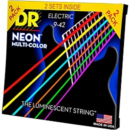 DR Strings Hi-Def NEON Multi-Color Light Electric Guitar Strings (9-42) 2 Pack