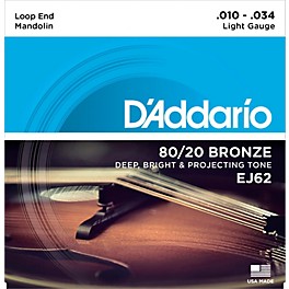 D'Addario EJ62 80/20 Bronze Mandolin Strings, Light, 10-34