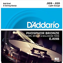 D'Addario EJ69 Phosphor Bronze Light 5-String Ball-End Banjo Strings (9-20)