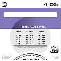 D'Addario EJ60+ Nickel Light Plus 5-String Banjo Strings (9.5-20)