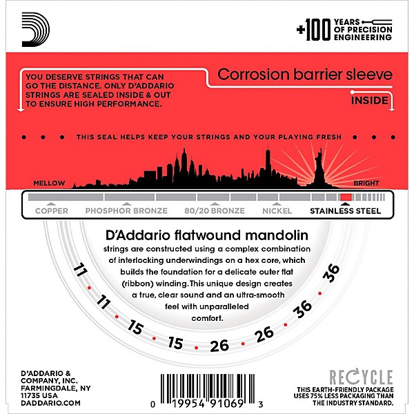 D'Addario EFW74 Phosphor Bronze Medium Mandolin Strings (11-36)