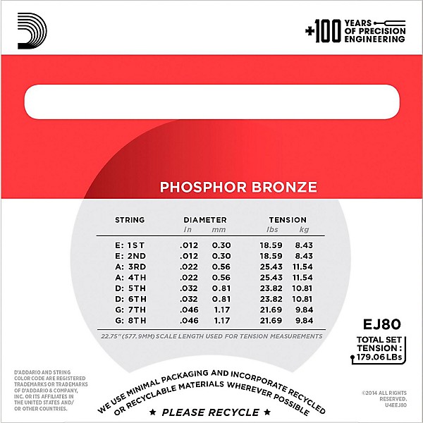 D'Addario EJ80 Octave Mandolin Strings, Medium, 12-46 Phosphor Bronze
