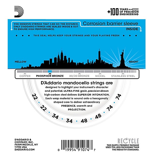 D'Addario EJ78 Phosphor Bronze Mandocello Strings (22-74)