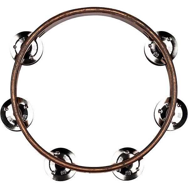 MEINL Compact Wood Tambourine with Double Row Stainless Steel Jingles 8 in. Walnut Brown