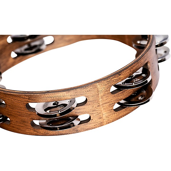 MEINL Compact Wood Tambourine with Double Row Stainless Steel Jingles 8 in. Walnut Brown
