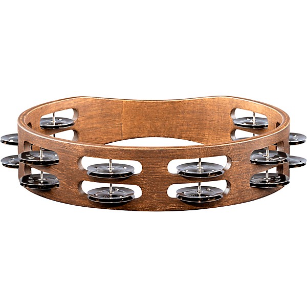 MEINL Wood Tambourine with Double Row Stainless Steel Jingles 10 in. Walnut Brown