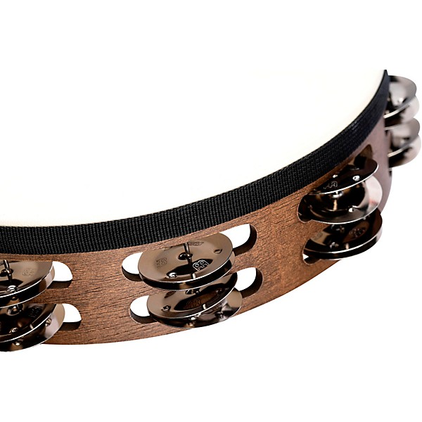 MEINL Headed Wood Tambourine with Double Row Steel Jingles 10 in. Walnut Brown