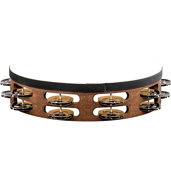 MEINL Headed Wood Tambourine with Double Row Steel Jingles 10 in. Walnut Brown