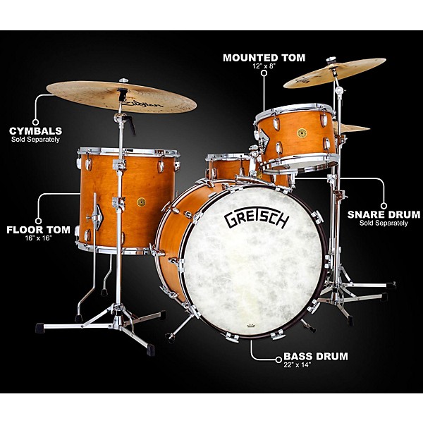 Gretsch Drums Broadkaster Series 3- Piece Shell Pack with 22" Bass Drum and Vintage Hardware Satin Classic Maple