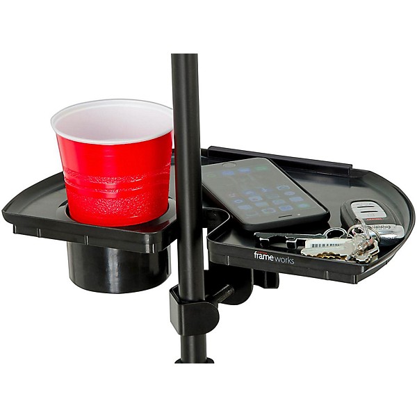 Gator Frameworks Microphone Stand Accessory Tray With Drink Holder and Guitar Pick Tab